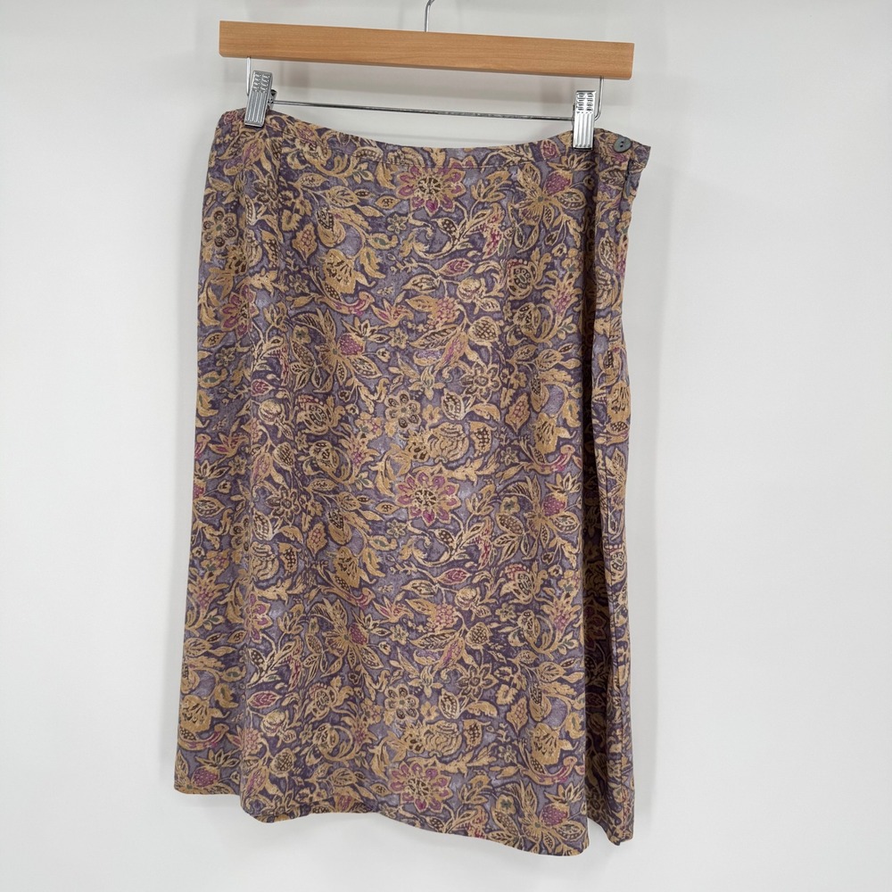 Sigrid Olsen Purple/Tan Floral Print Straight Midi Skirt Women's Sz‎ 14
